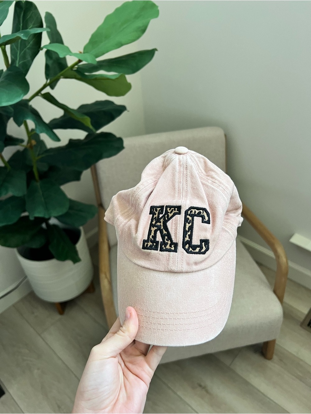 KC Embroidered Baseball Cap - Blush Pink